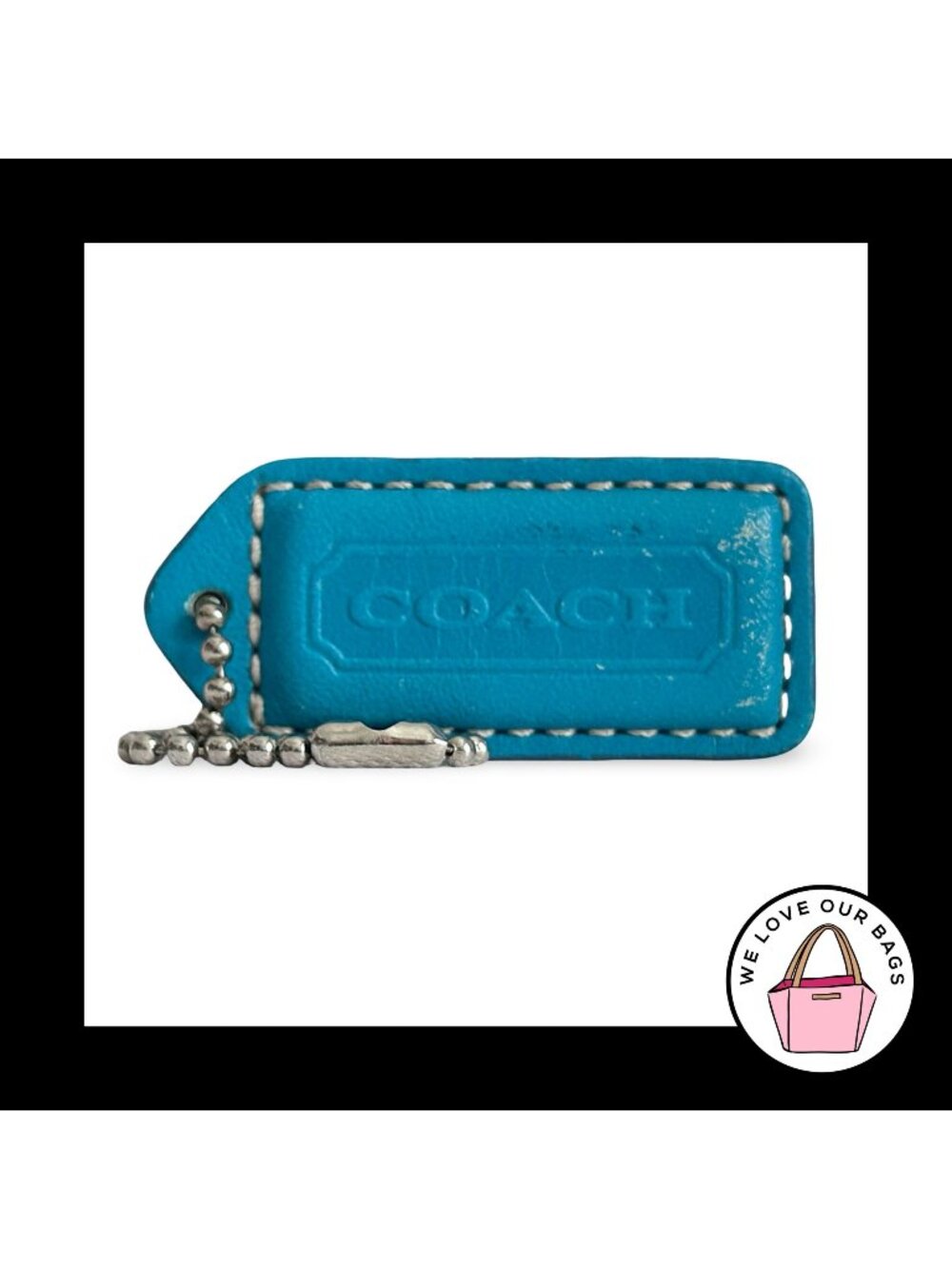 COACH Y2K VINTAGE Hang Tag 2" Blue & Brown Saddle Leather Bag Charm Keychain Fob